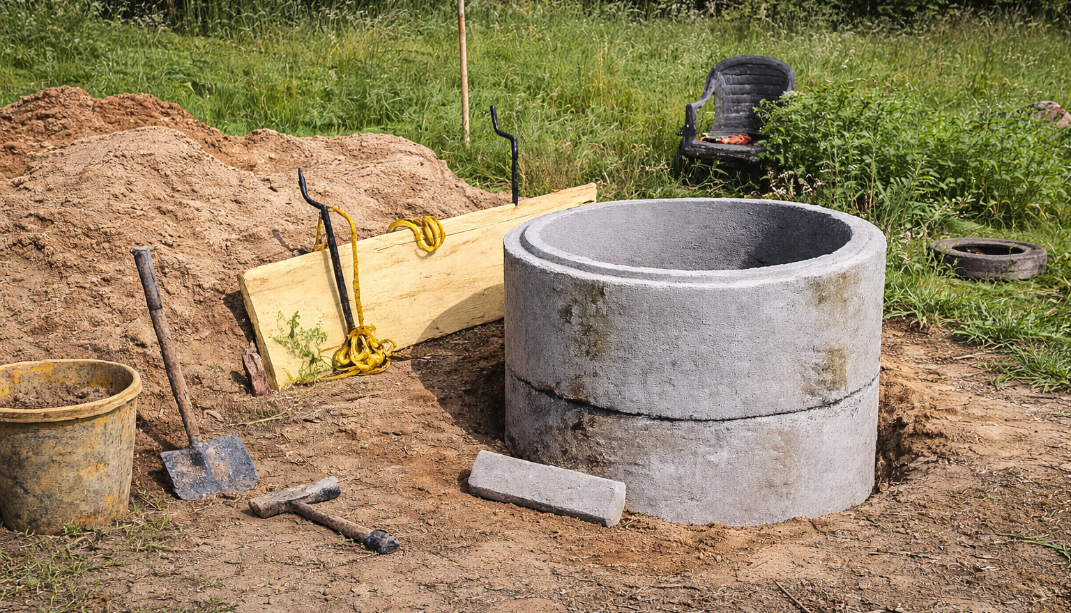 Kopanie studni z kręgów betonowych metodą gospodarczą